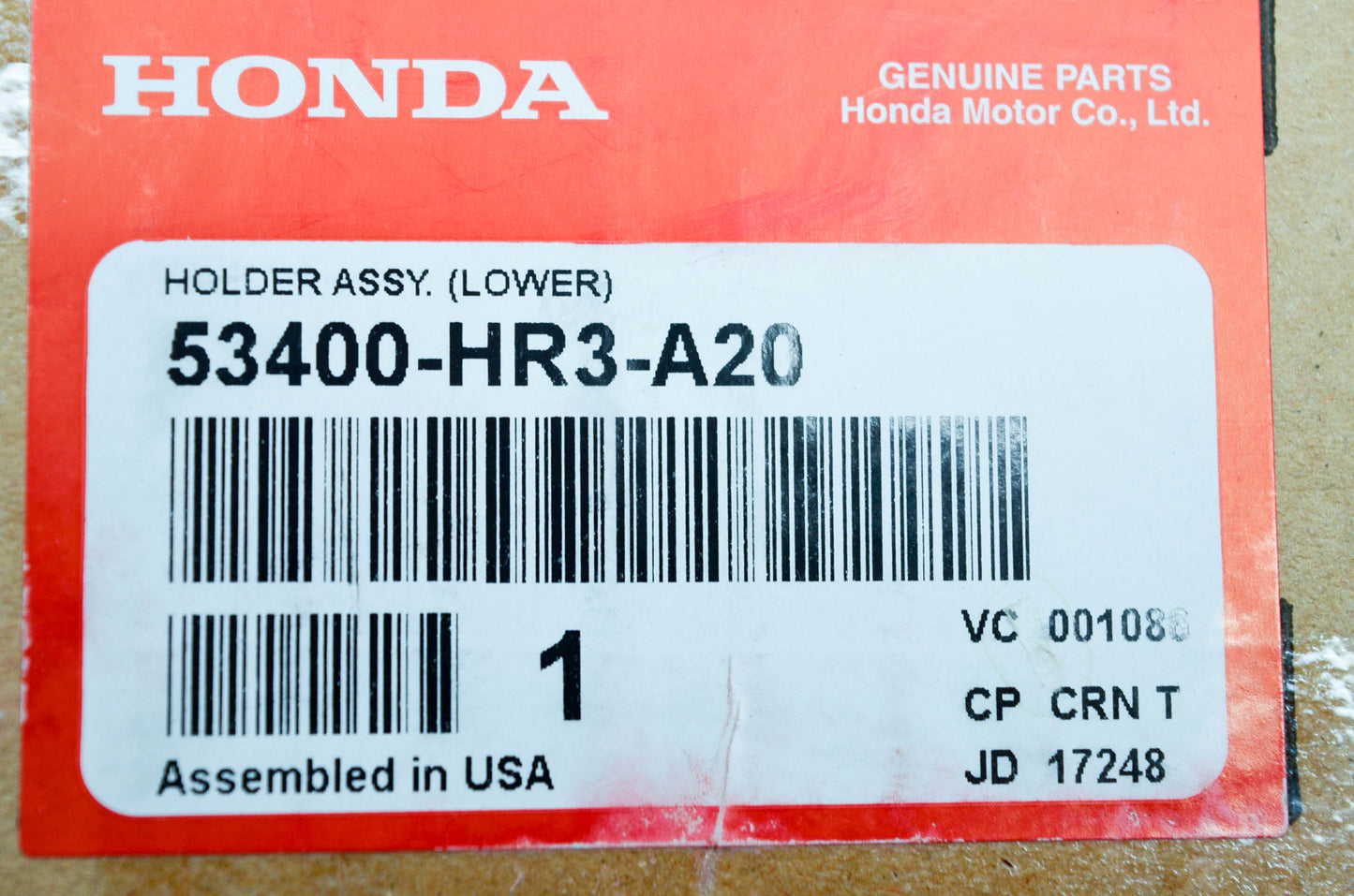 New OEM Honda 53400-HR3-A20 Holder Assembly Lower NOS