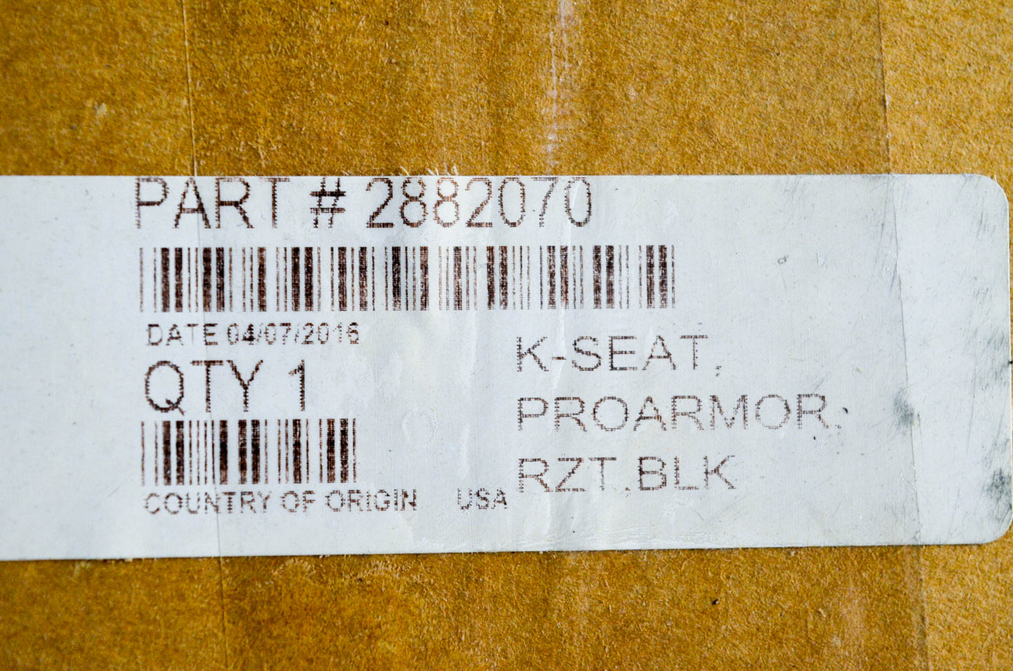 New OEM Polaris 2882070 K Seat Proarmor RZT BLK NOS