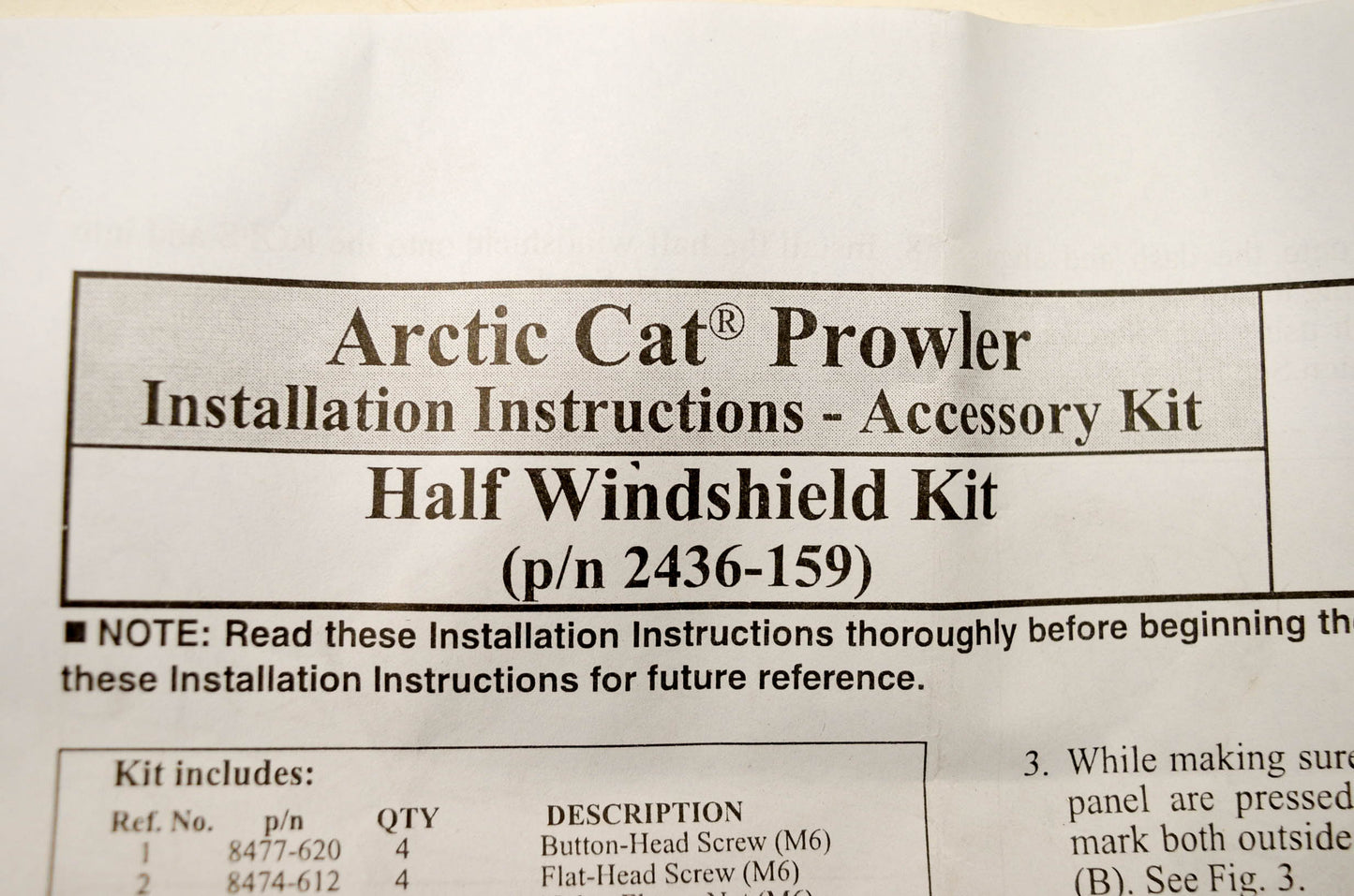 New OEM Arctic Cat 2436-159, 3540114 Half Windshield NOS