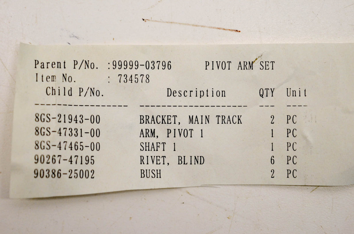 New OEM Yamaha 99999-03796-00 Pivot Arm Set NOS