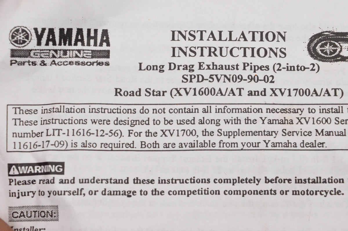 New OEM Yamaha SPD-5VN09-90-02 Drag Pipe Kit NOS