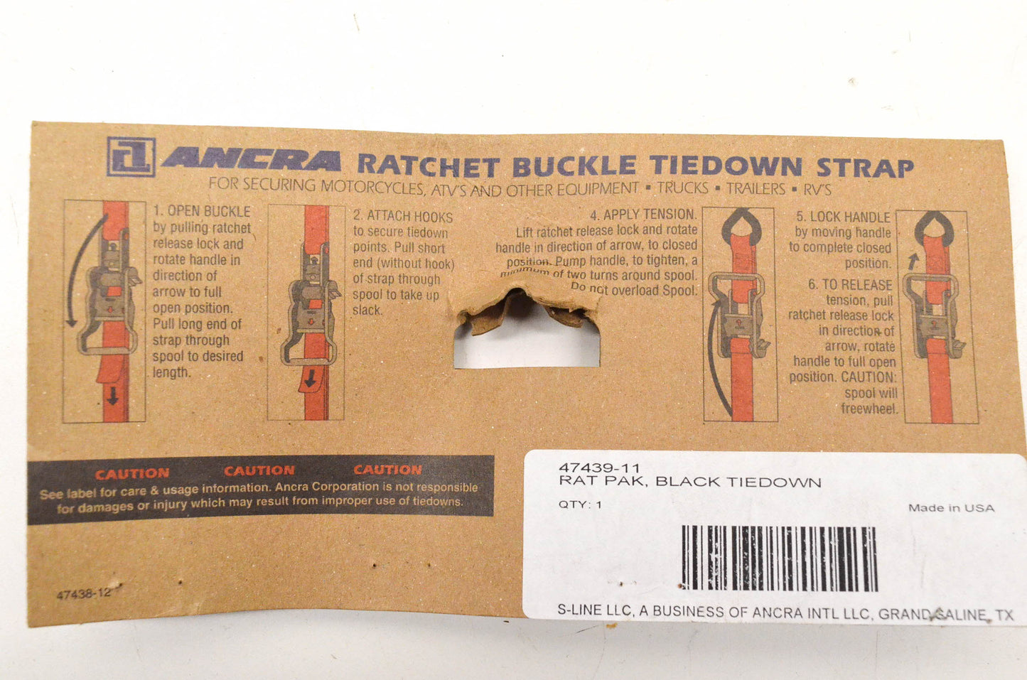 Ancra 47439-11 Rat Pak Black Ratchet Buckle Tiedown Straps Qty 2 NOS
