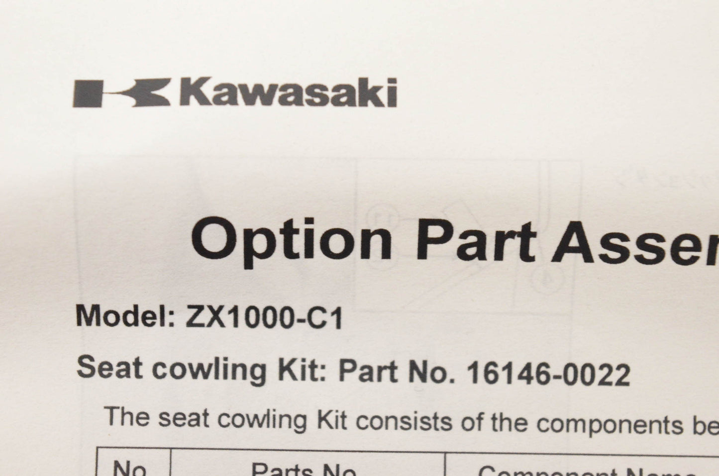 New OEM Kawasaki 16146-0022 Seat Cowling Kit NOS