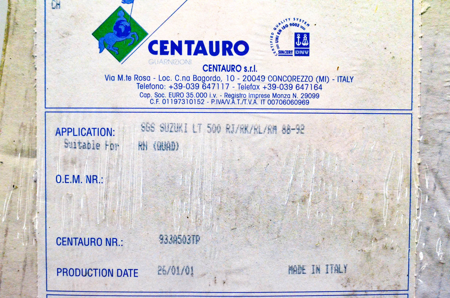 Centauro 933A503TP, 41-2238, 412238 Top End Gasket Kit NOS
