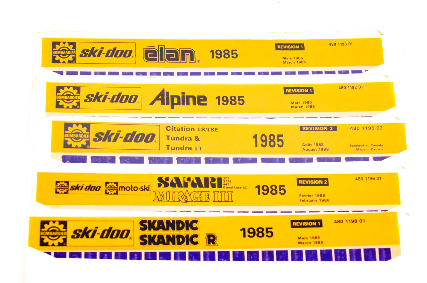 Ski Doo 480119501, 480119201, 480119801 1985 Microfiche Lot Of 5