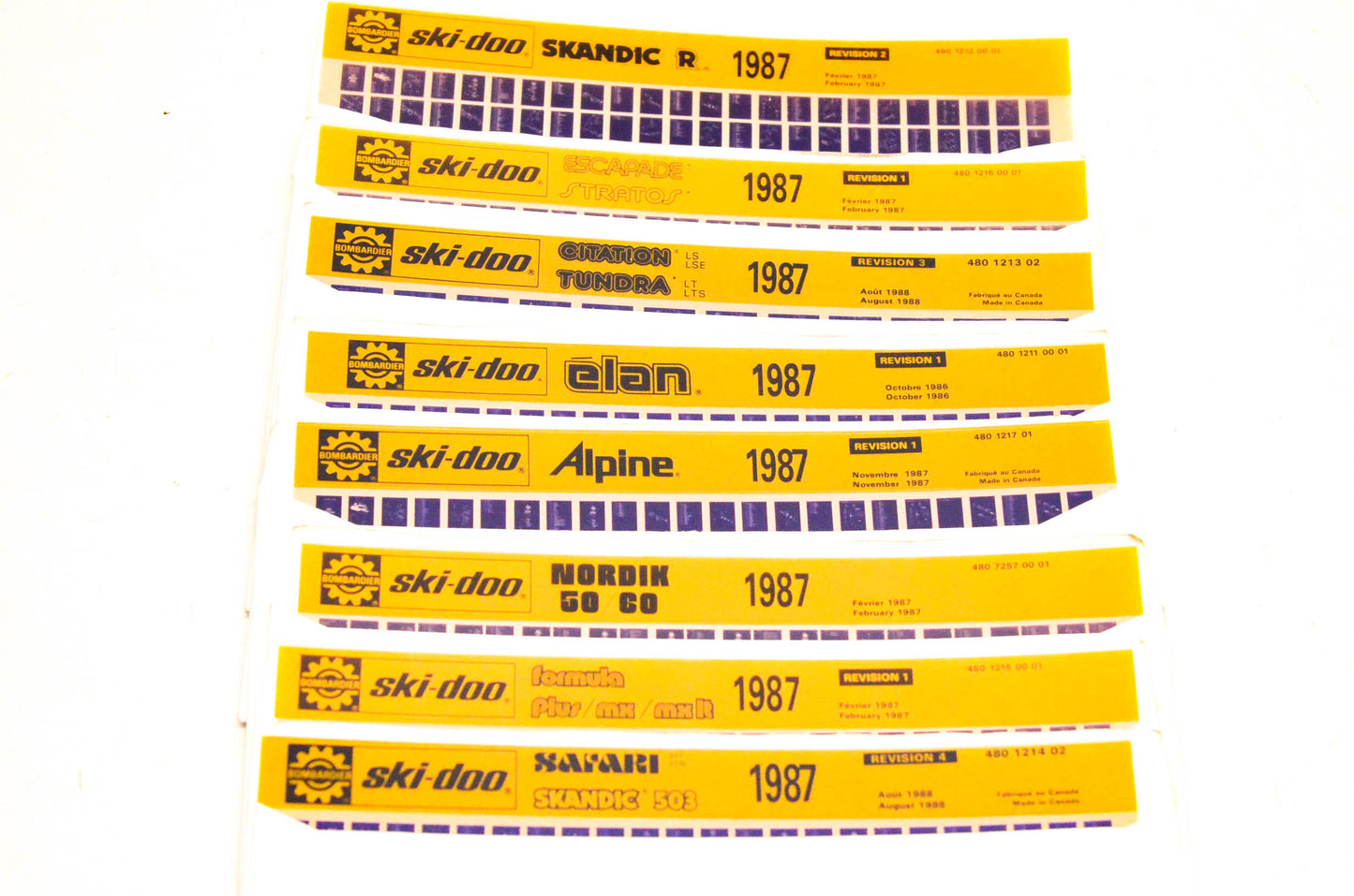 Ski Doo 48012150001, 480121402, 480121302 1987 Microfiche Lot Of 8