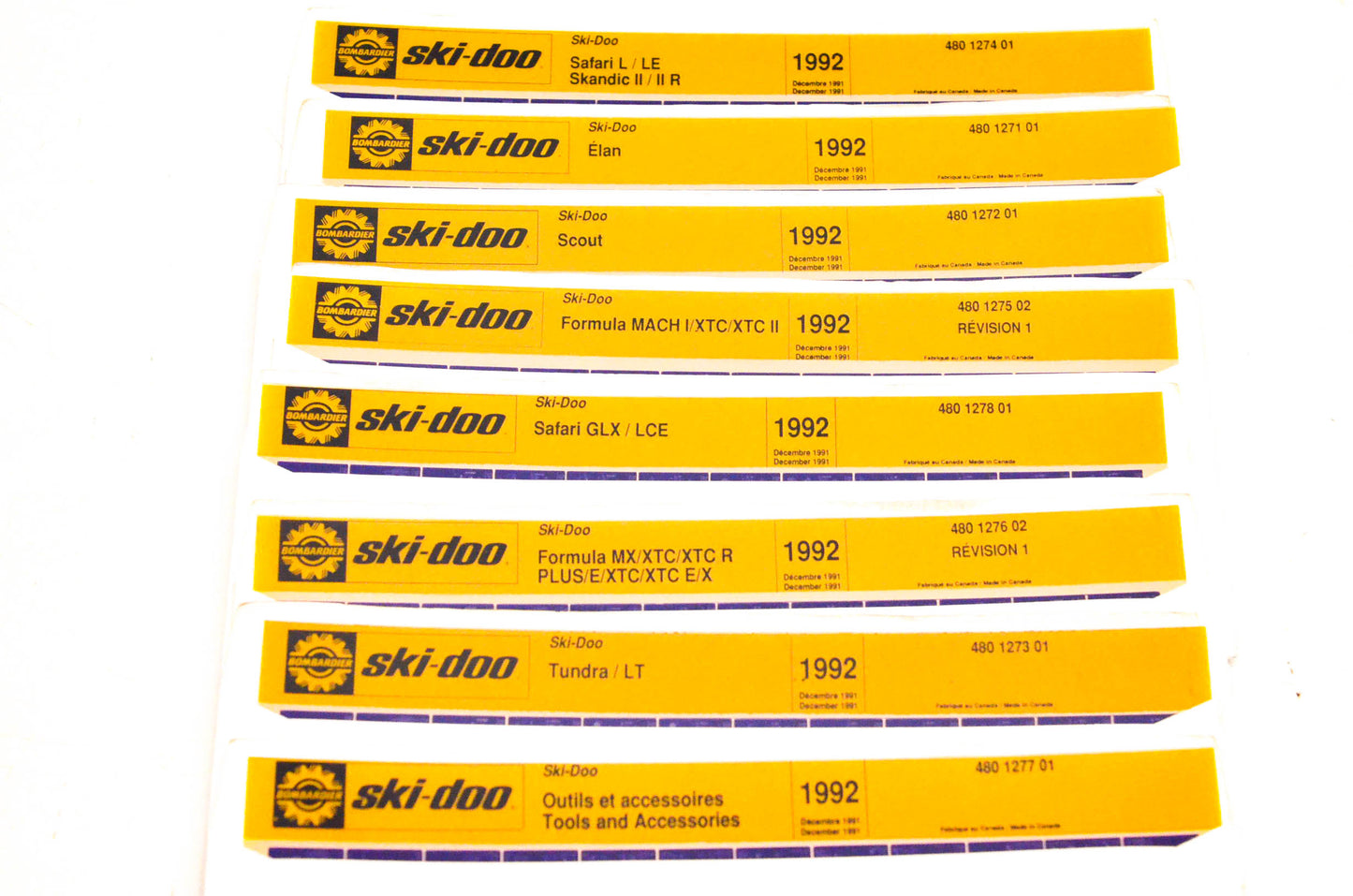 Ski Doo 480127602, 480127801, 480127301 1992 Microfiche Lot Of 8