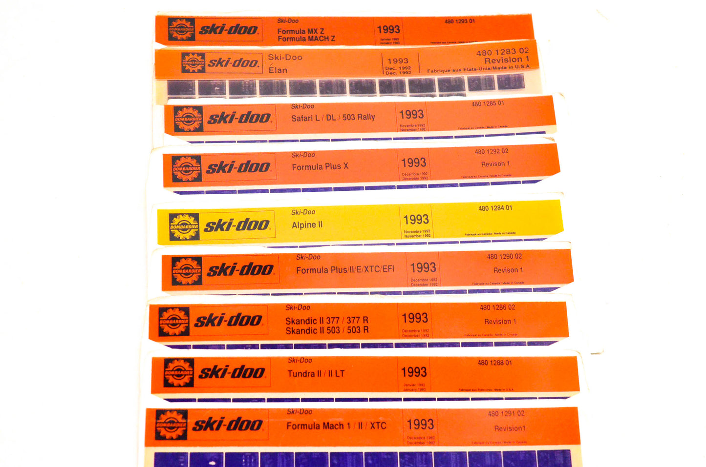 Ski Doo 480128602, 480128801, 480129002 1993 Microfiche Lot Of 9