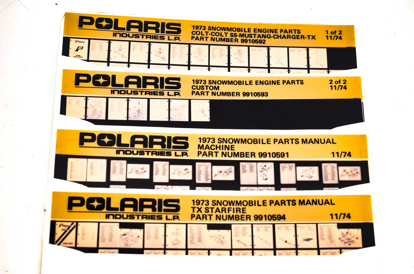 OEM Polaris 1973 Snowmobile Parts And Engine Manual Microfiche Lot Of 4