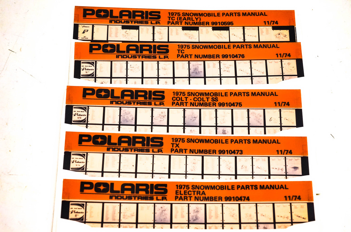 OEM Polaris 1975 Snowmobile Parts Manual Microfiche Lot Of 5