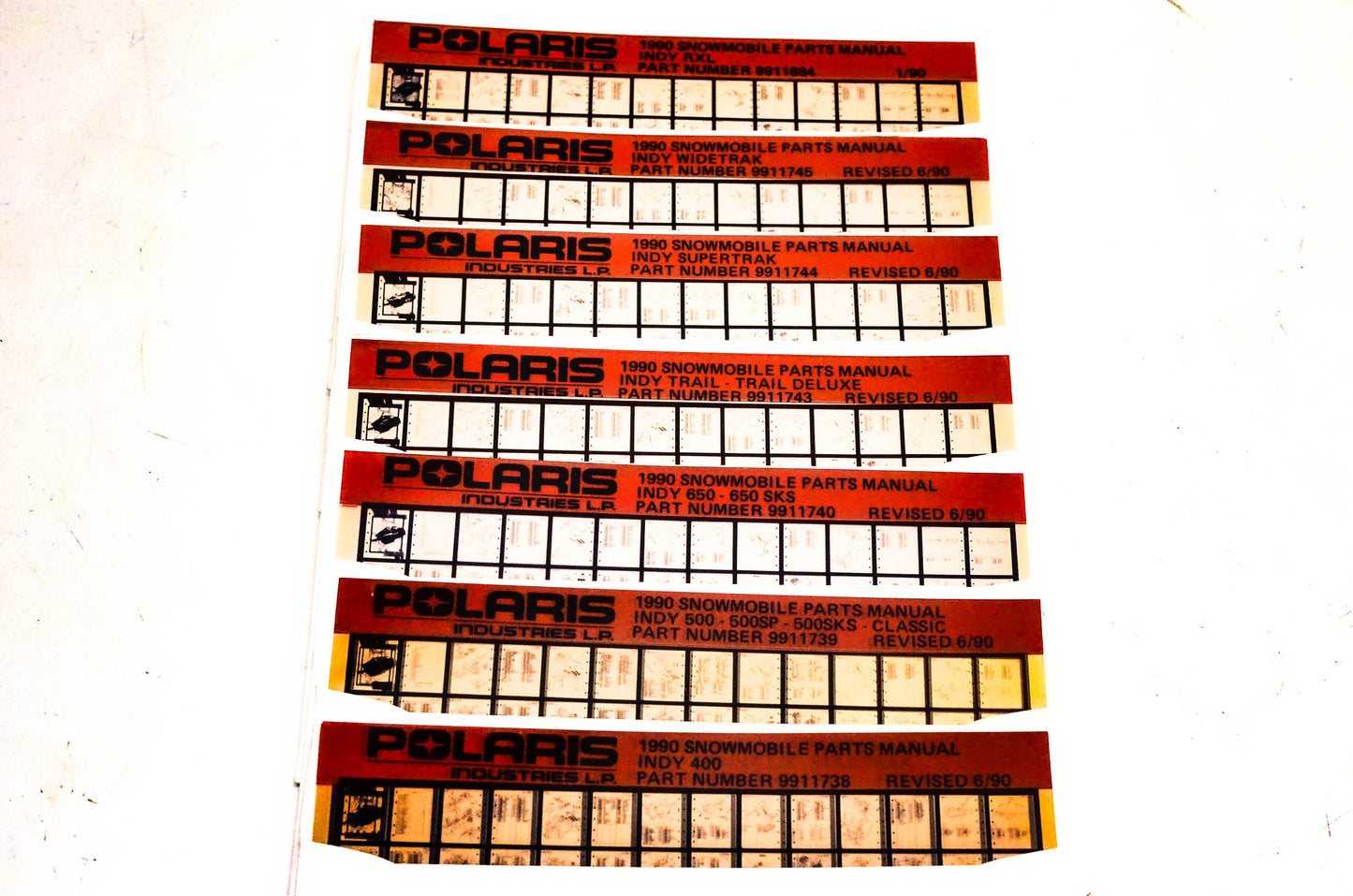 OEM Polaris 1990 Snowmobile Parts Manual Microfiche Lot Of 7
