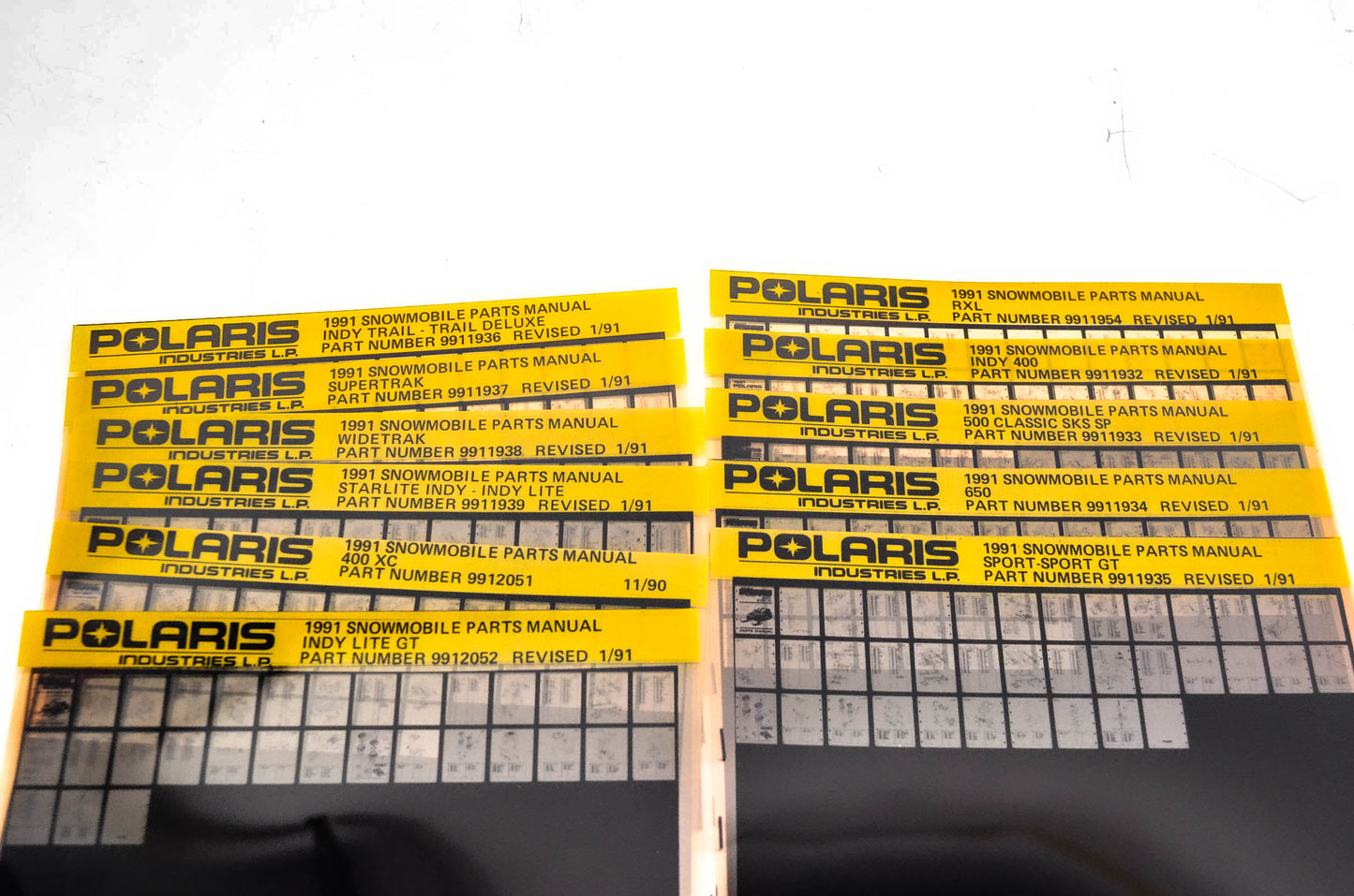 OEM Polaris 1991 Snowmobile Parts Manual Microfiche Lot Of 11