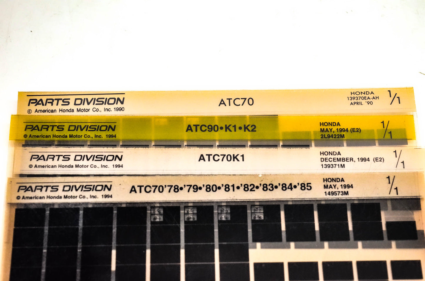 OEM Honda 139370EA-AH ATC70 ATC70K1 ATC90 Microfiche Lot Of 4