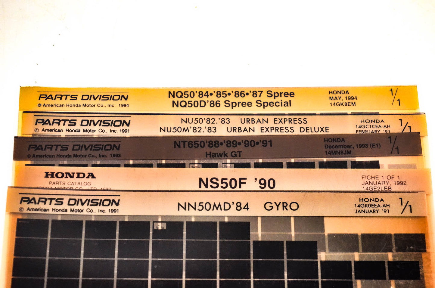 OEM Honda NU50 NQ50/D NN50MD NT650 NS50F Microfiche Lot Of 5