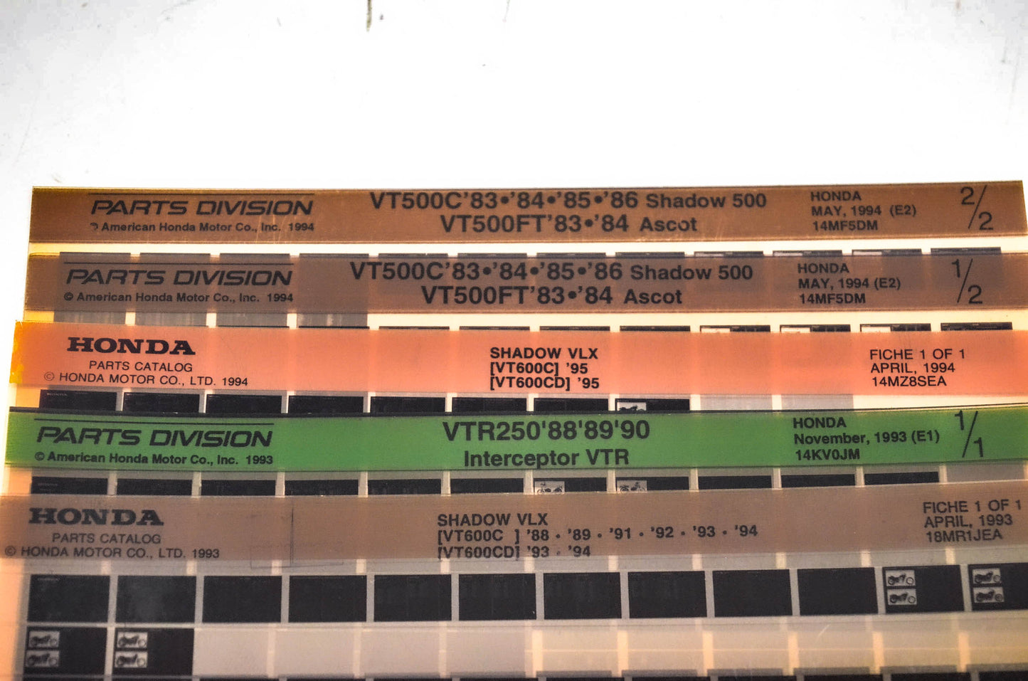 OEM Honda VT600C/CD VTR250 VT500C/FT Microfiche Lot Of 5