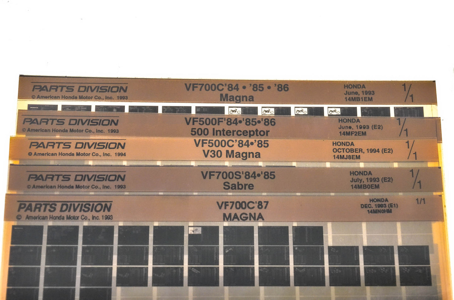OEM Honda VF500C VF500F VF700C VF700S Microfiche Lot Of 5