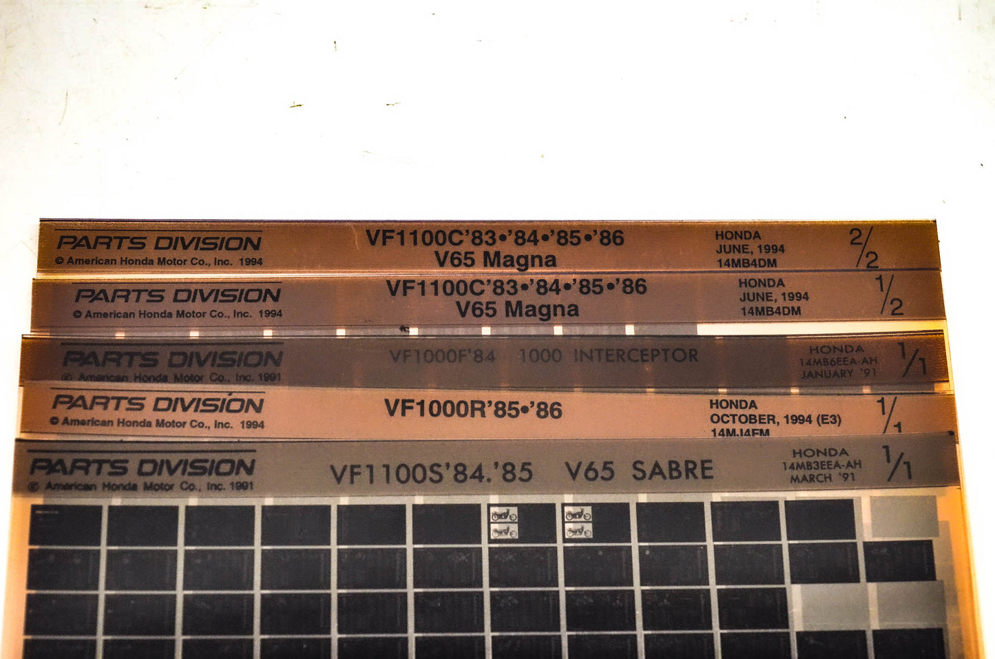 OEM Honda VF1100C VF1100S VF1000R VF1000F Microfiche Lot Of 5