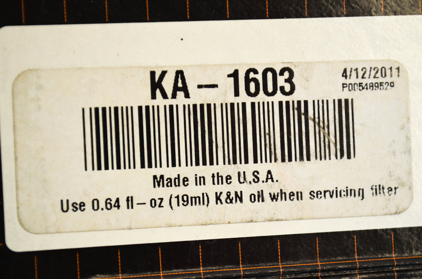 K&N KA-1603 Air Filter NOS