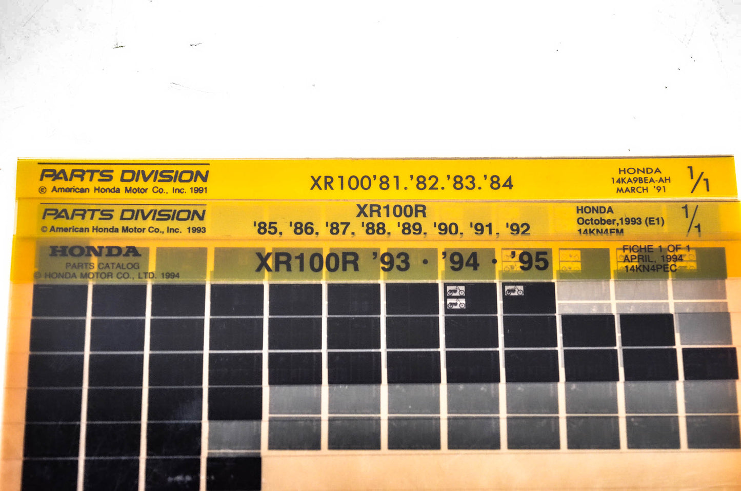 OEM Honda 14KA9BEA-AH XR100/R Microfiche Lot Of 3