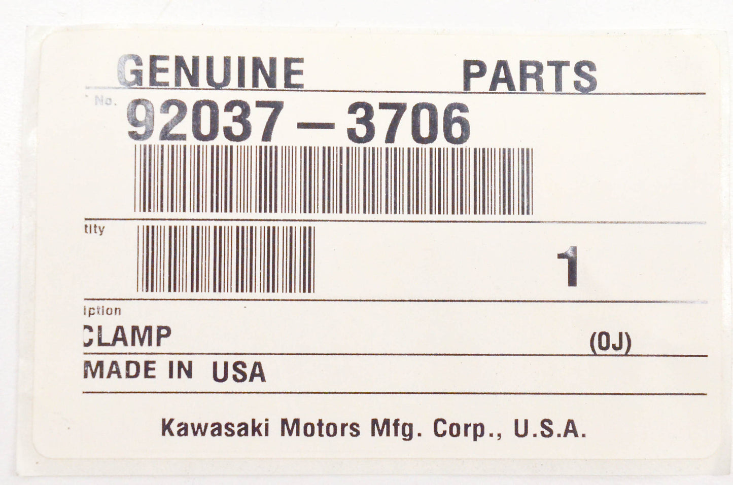 New OEM Kawasaki 92037-3706 Clamp NOS