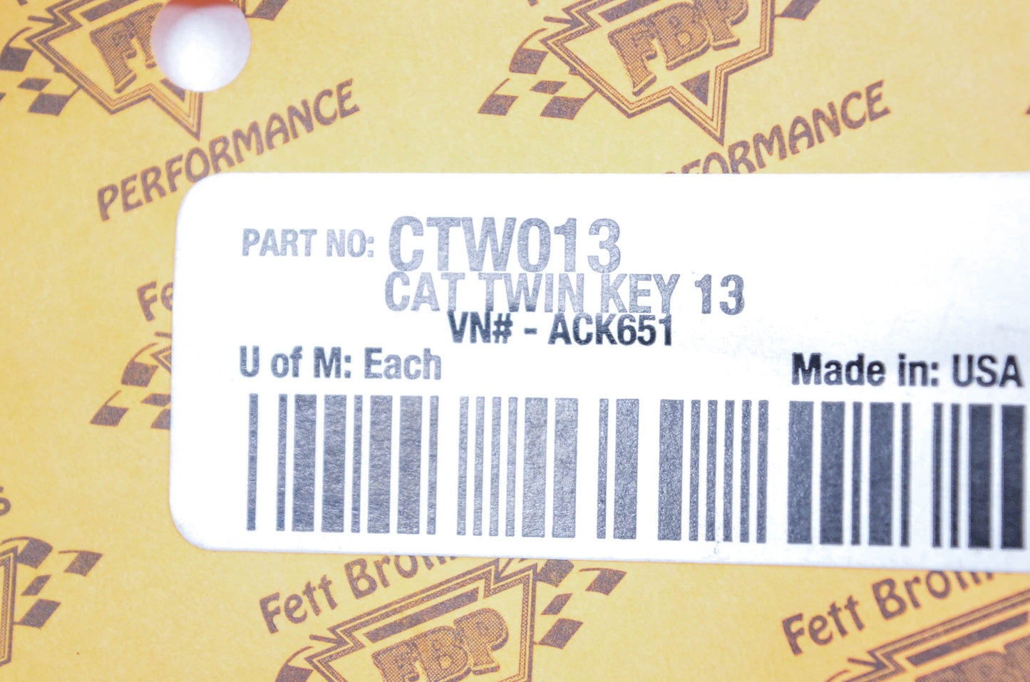 Fett Brothers CTW013, ACK651 Offset Timing Key NOS