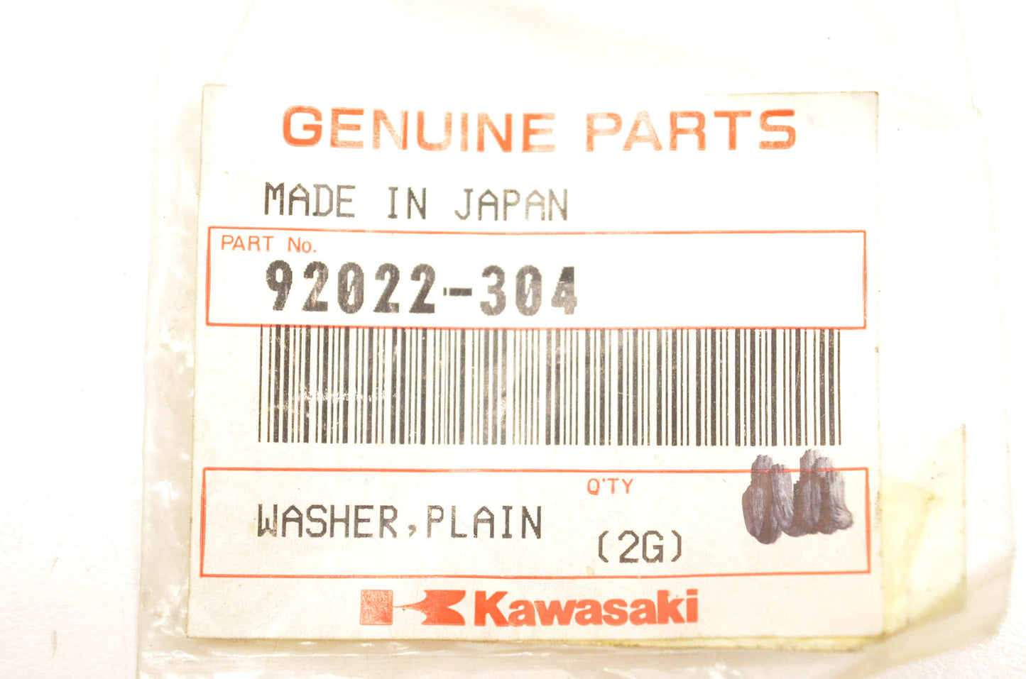 New OEM Kawasaki 92022-304 Plain Washer NOS