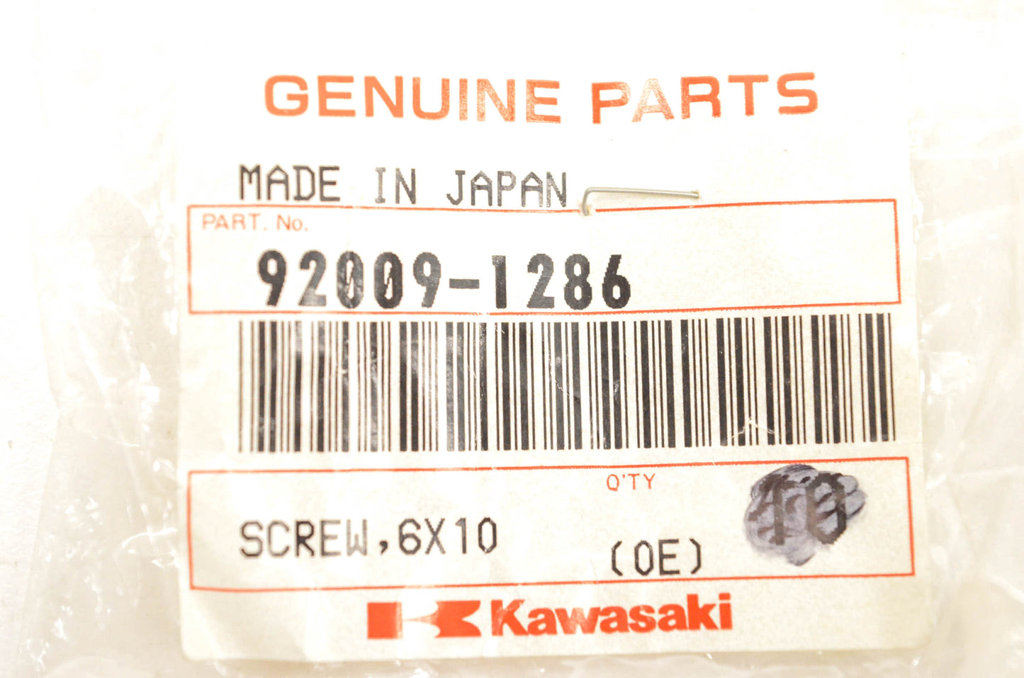 New OEM Kawasaki 92009-1286 Screw 6x10 QTy 2 NOS
