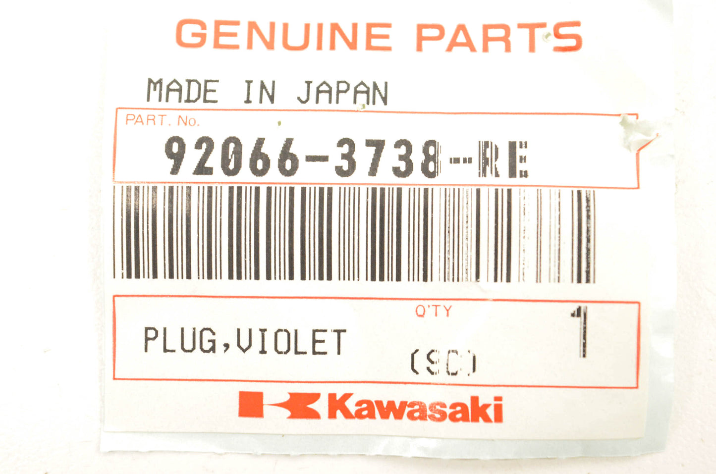 New OEM Kawasaki 92066-3738-RE Violet Plug NOS