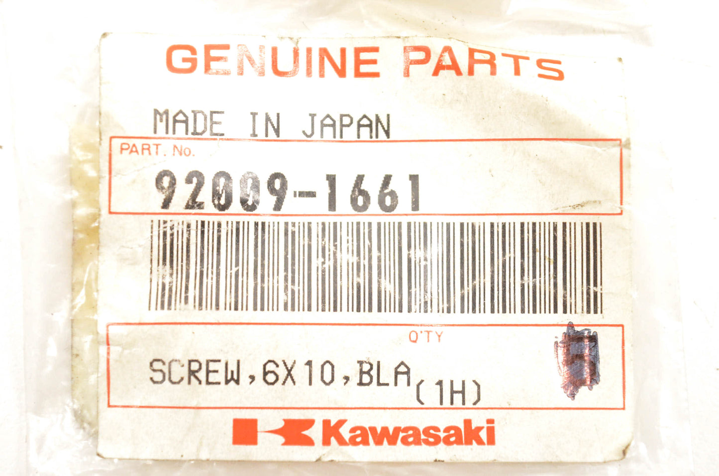 New OEM Kawasaki 92009-1661 Screw 6x10 Black NOS
