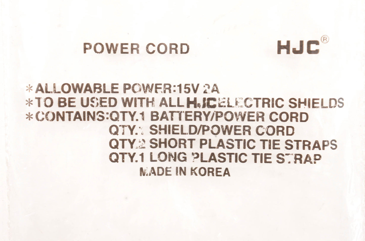 HJC 0133-0098 Electric Shield Power Cord Kit NOS