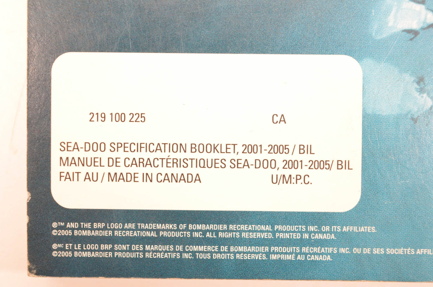 Sea Doo 219100225 2001-2005 Specification Booklet