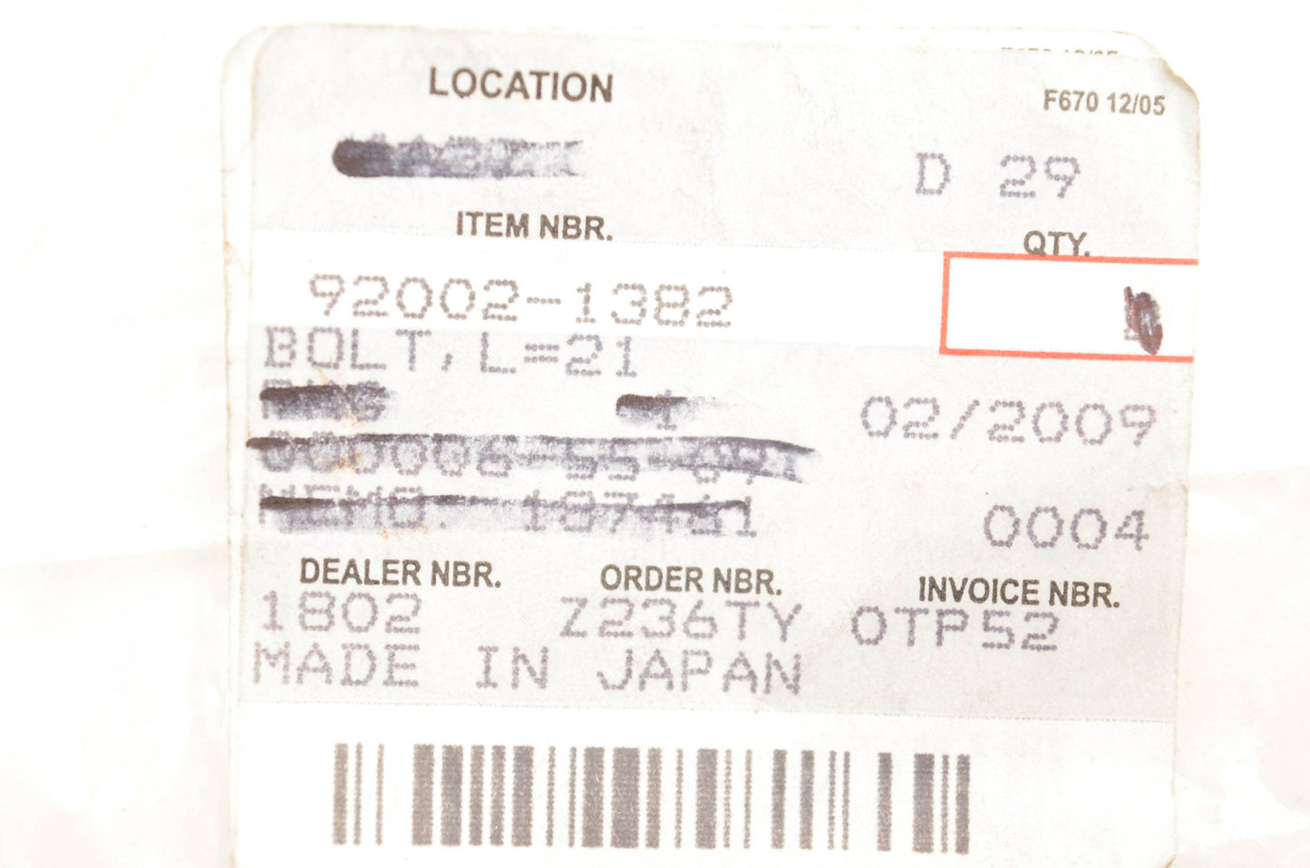 New OEM Kawasaki 92002-1382 Bolt NOS