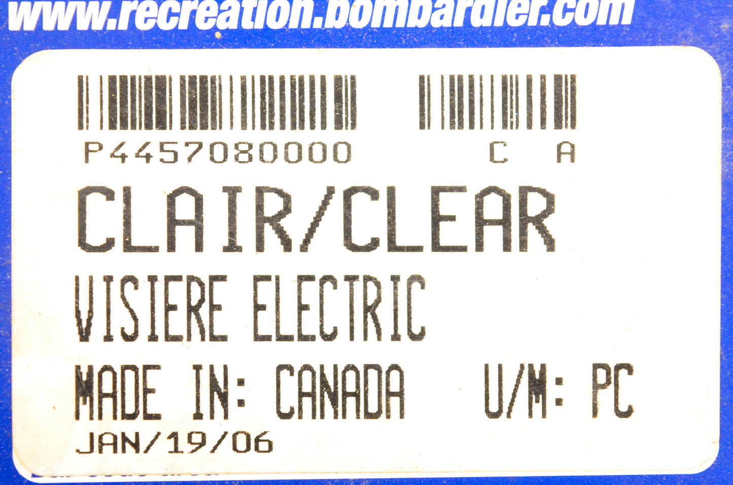 Bombardier 4457080000, P4457080000 Clear Electric Visor