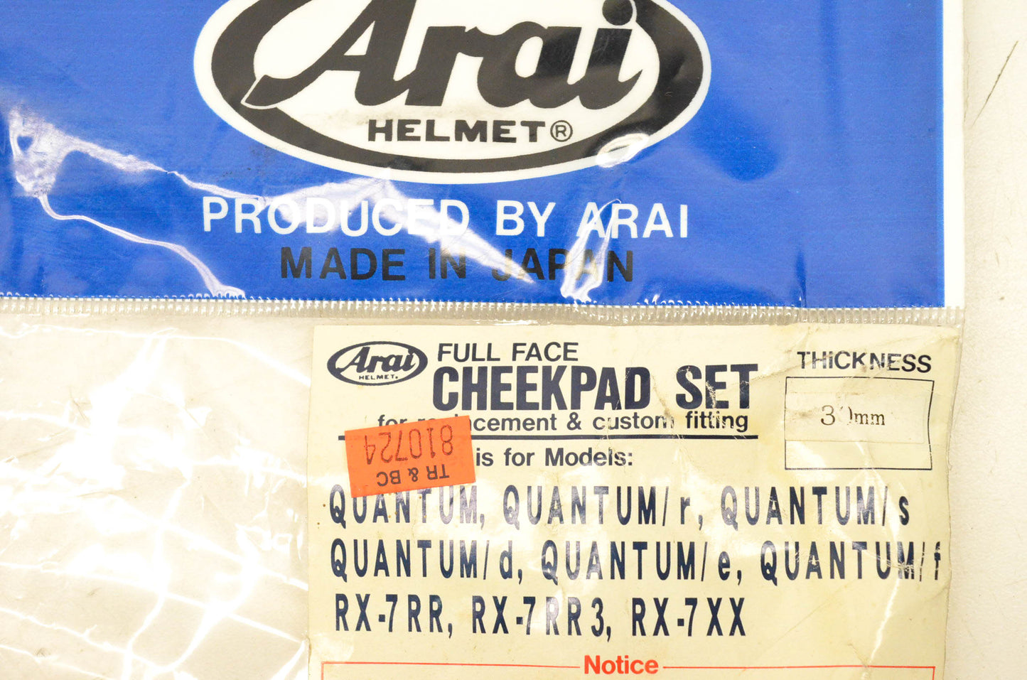 Arai Blue 30mm Full Face Cheekpad Kit NOS