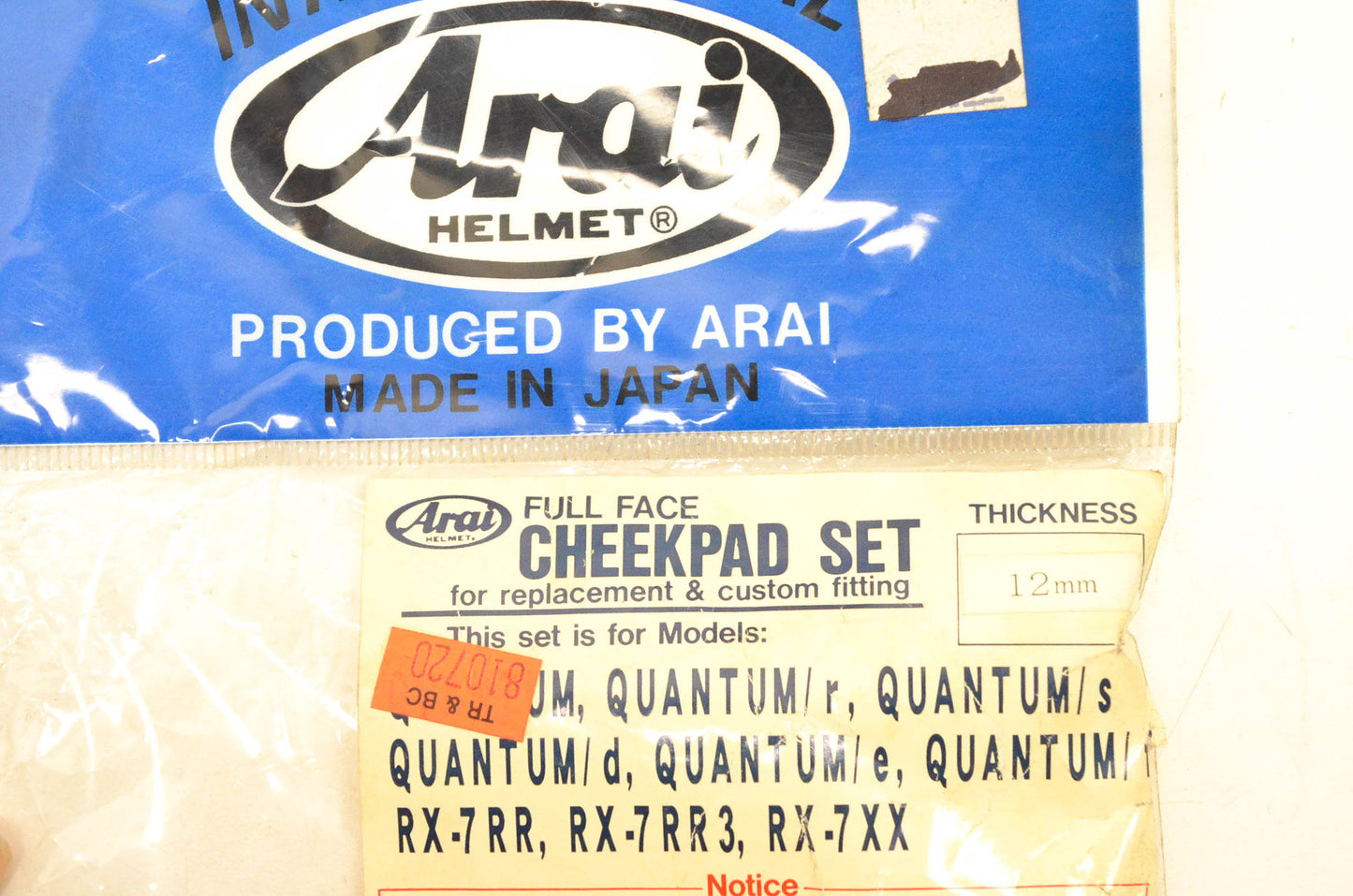 Arai Blue 12mm Full Face Cheekpad Kit NOS