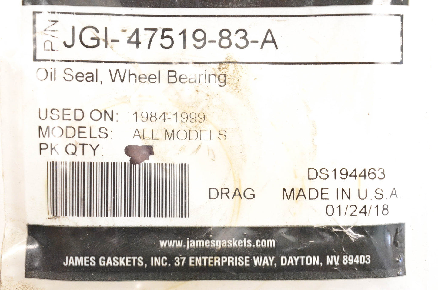 James Gaskets JGI-47519-83-A Wheel Bearing Oil Seals Qty 3 NOS