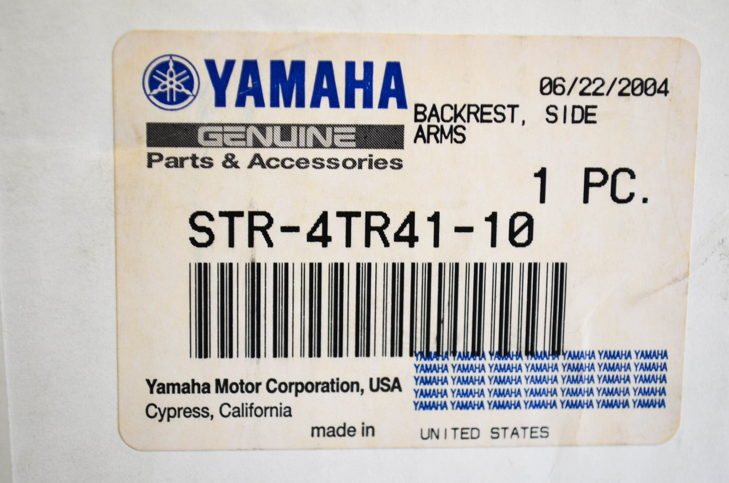 New OEM Yamaha STR-4TR41-10 Side Arms Backrest NOS