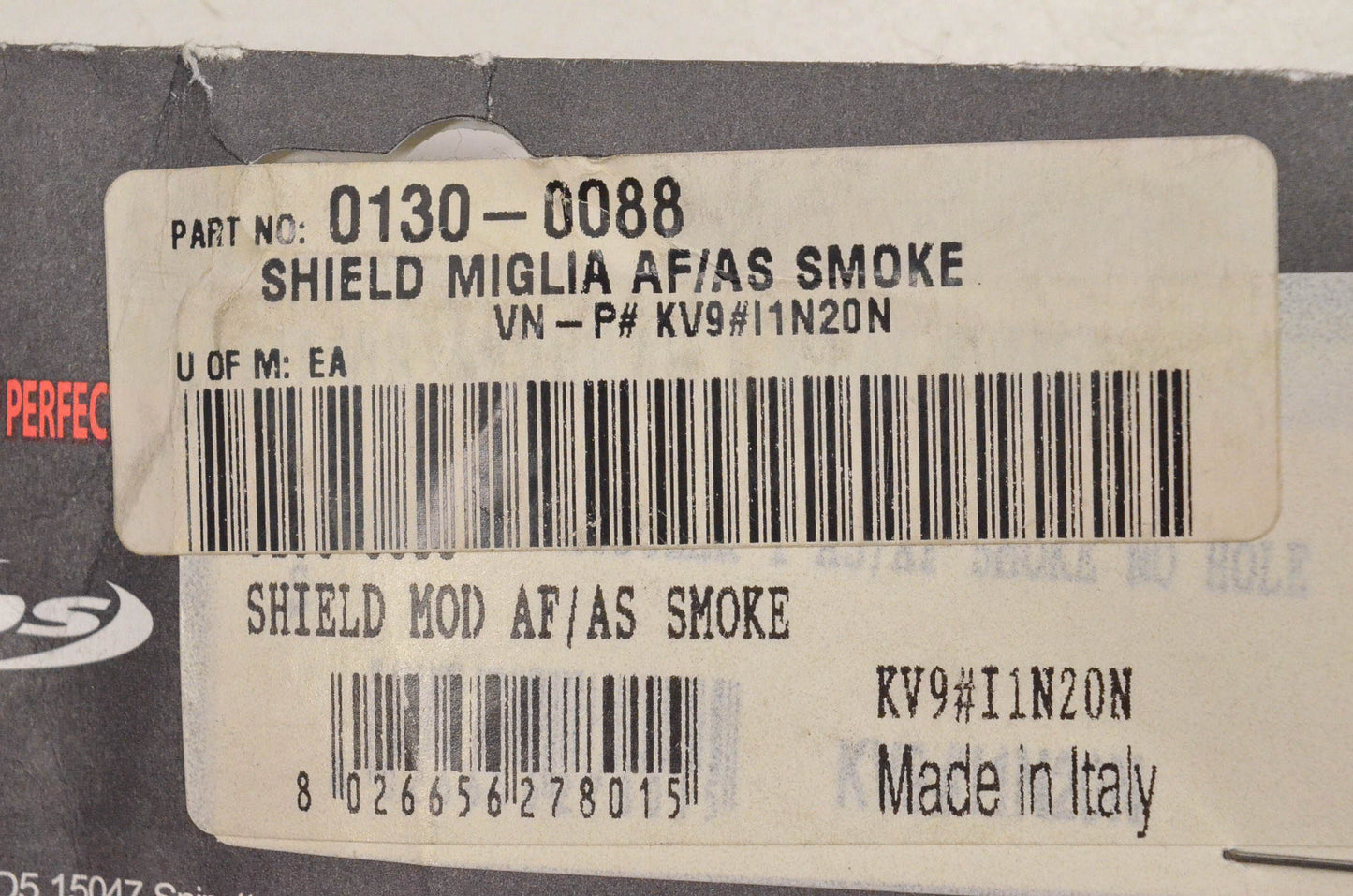 AGV 0130-0088 Shield Miglia AF/AS Smoke NOS