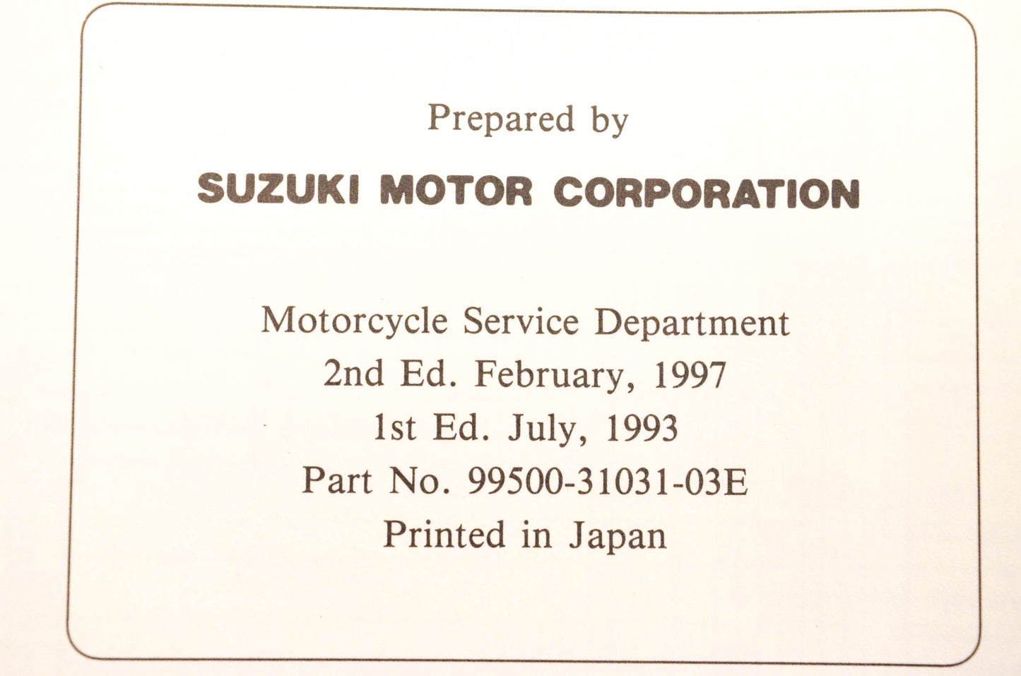 OEM Suzuki 99500-31031-03E DR125SE Service Manual