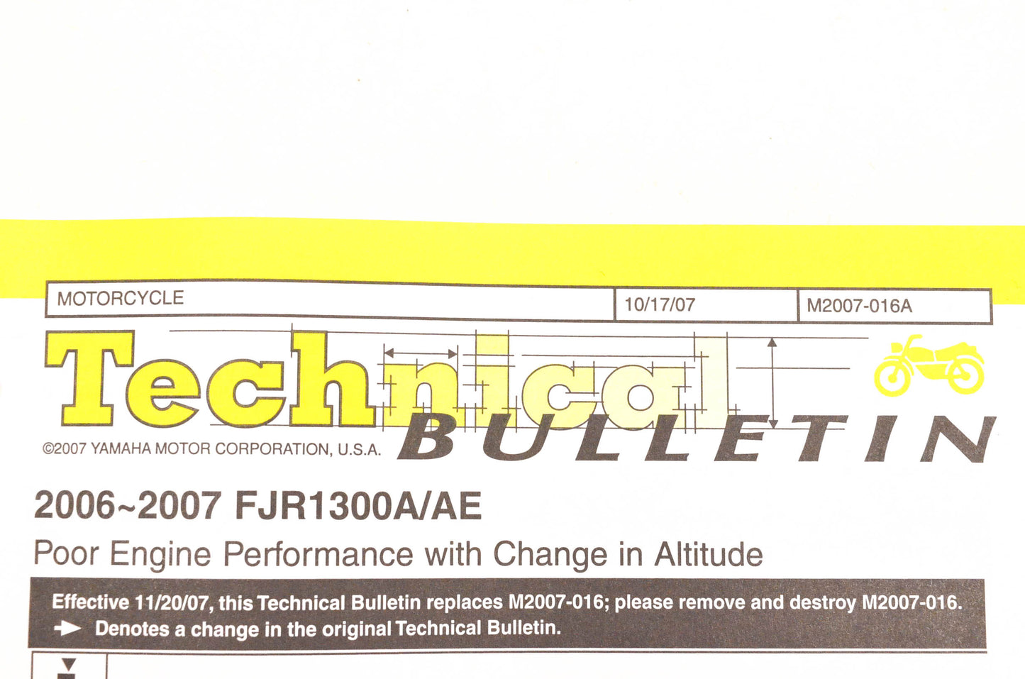 New OEM Yamaha M2007-016A Technical 2006-07 FJR1300A/AE NOS