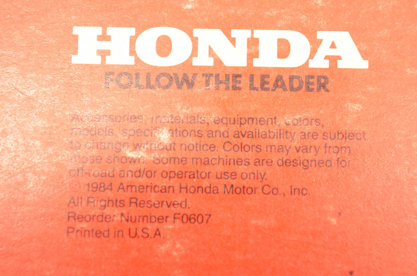 OEM Honda F0607 Redbook 1985