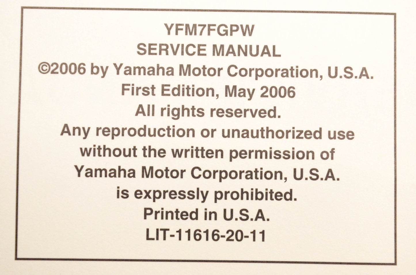 OEM Yamaha LIT-11616-20-11 YFM7GPW Service Manual