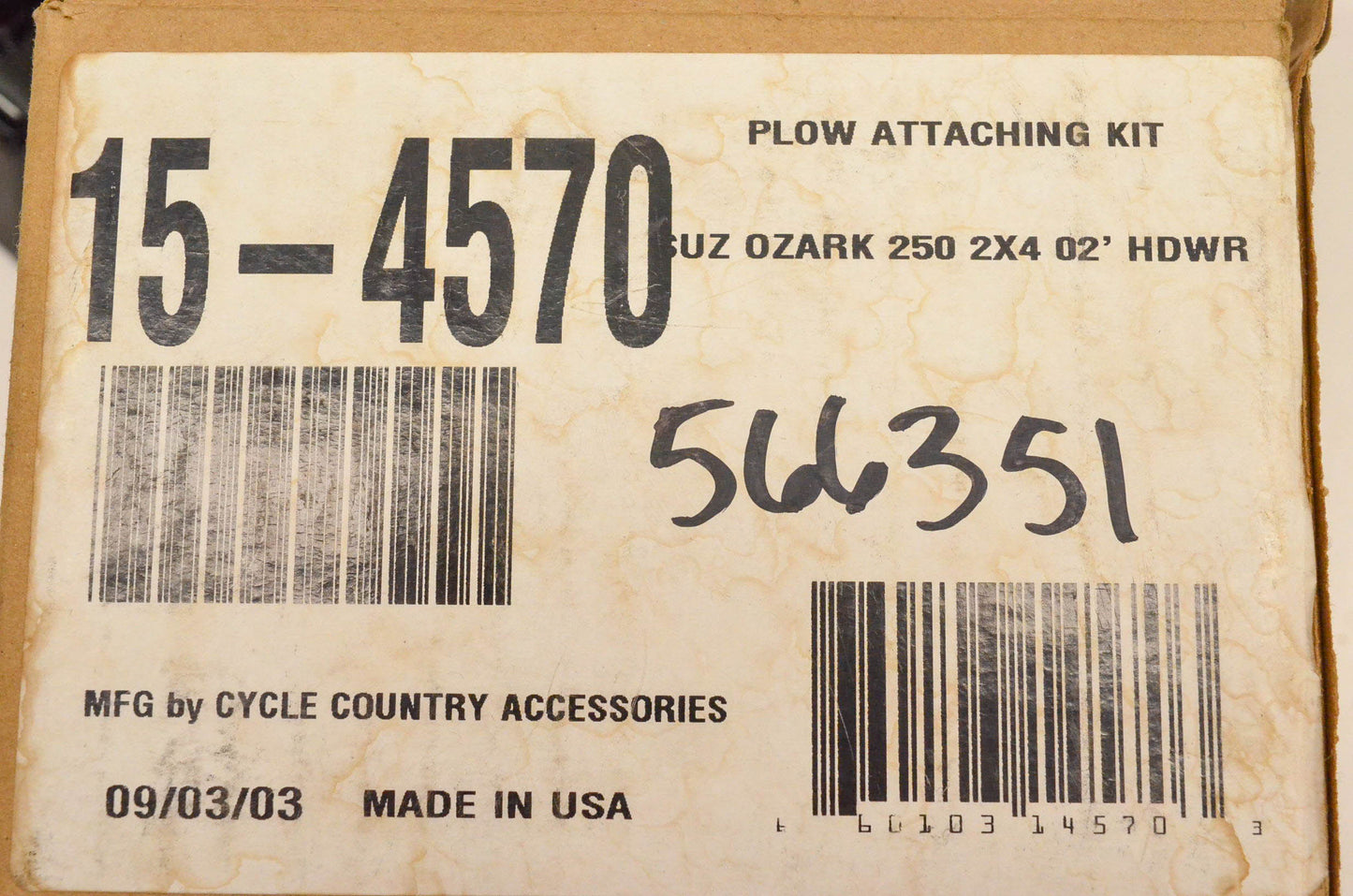 Cycle Country 15-4570, 566351 Plow Attaching Kit NOS