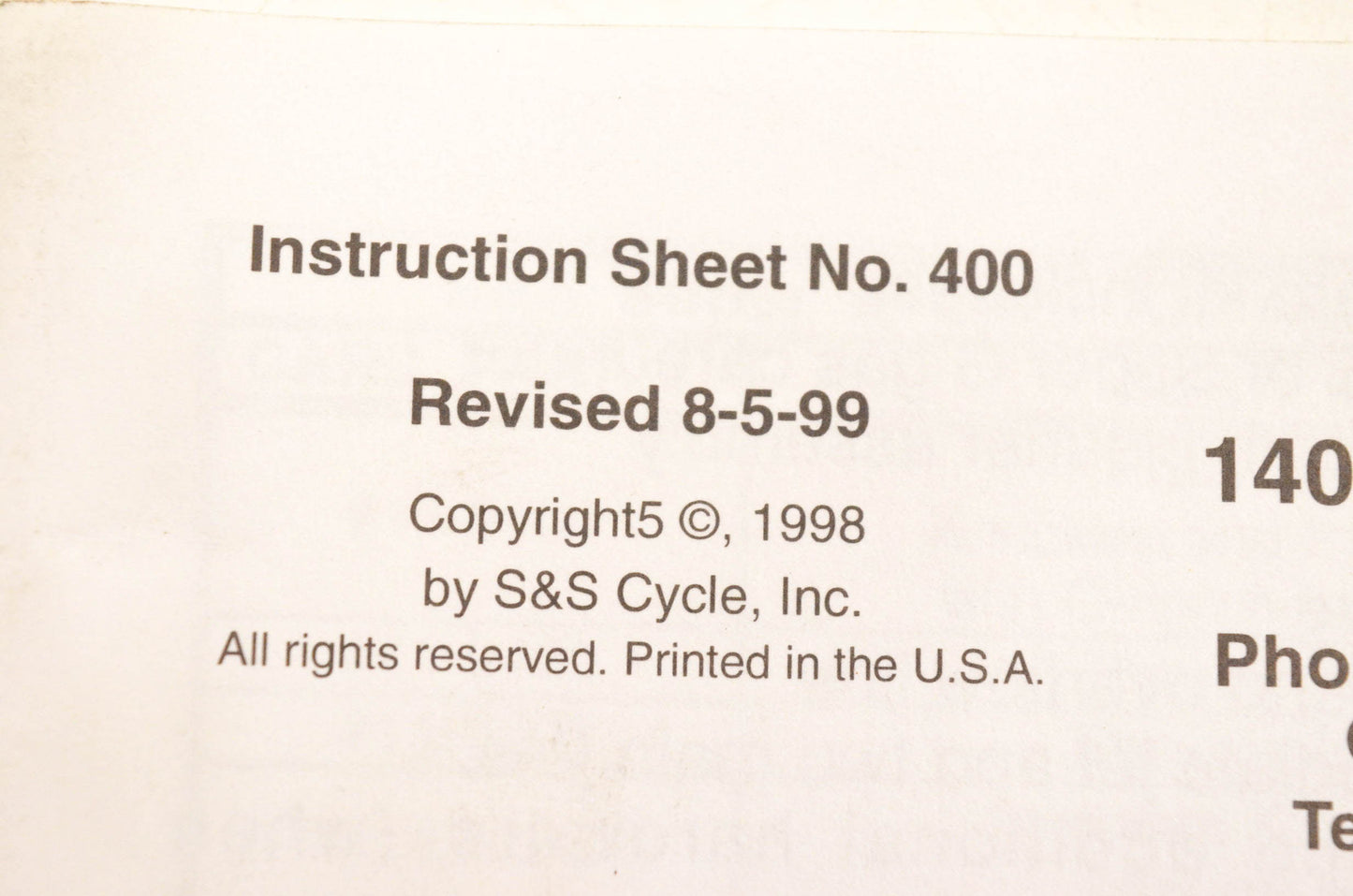 S&S Cycle 400 Super E And G Series Shorty Carburetors Instructions Manual