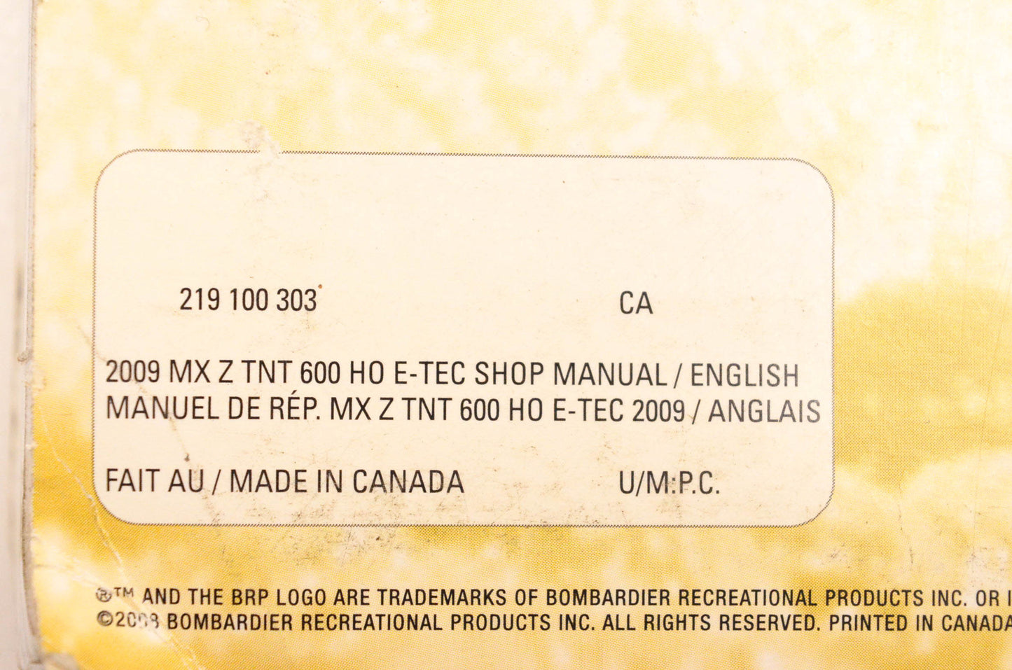 Ski Doo 219100303 2009 Shop Manual