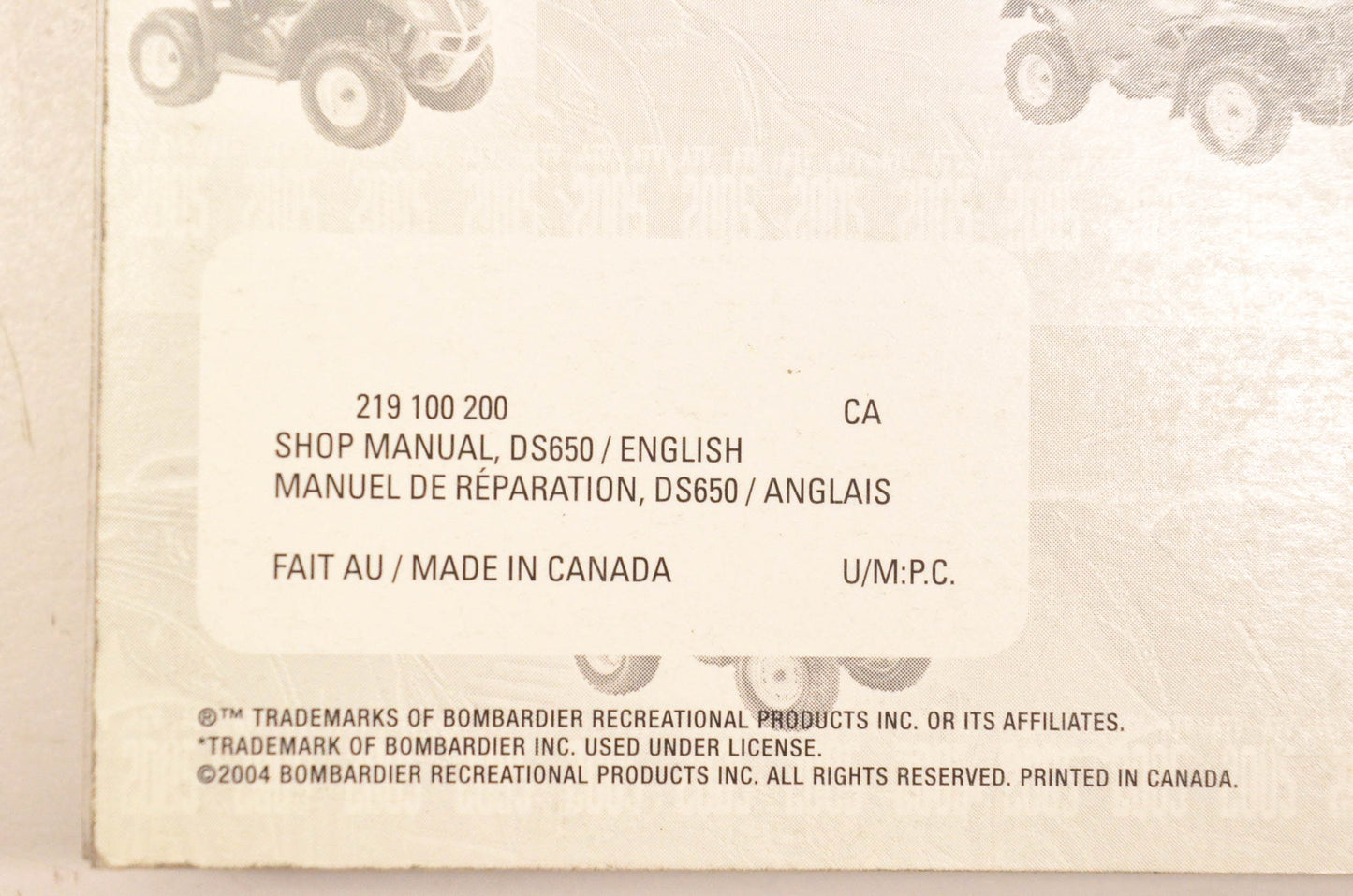 Bombardier 219100200 2005 DS650 ATV Shop Manual