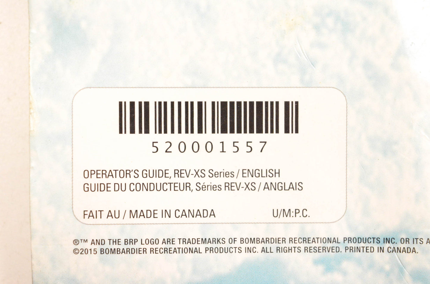 Ski Doo 520001557 2016 REV-XS Series Operator's Guide