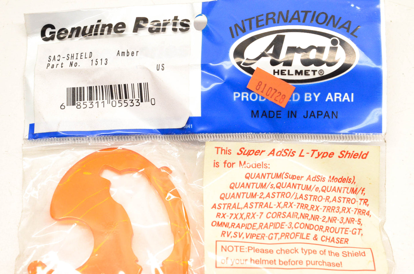 Arai 1513 Super AdSis L-Type SAQ Shield NOS