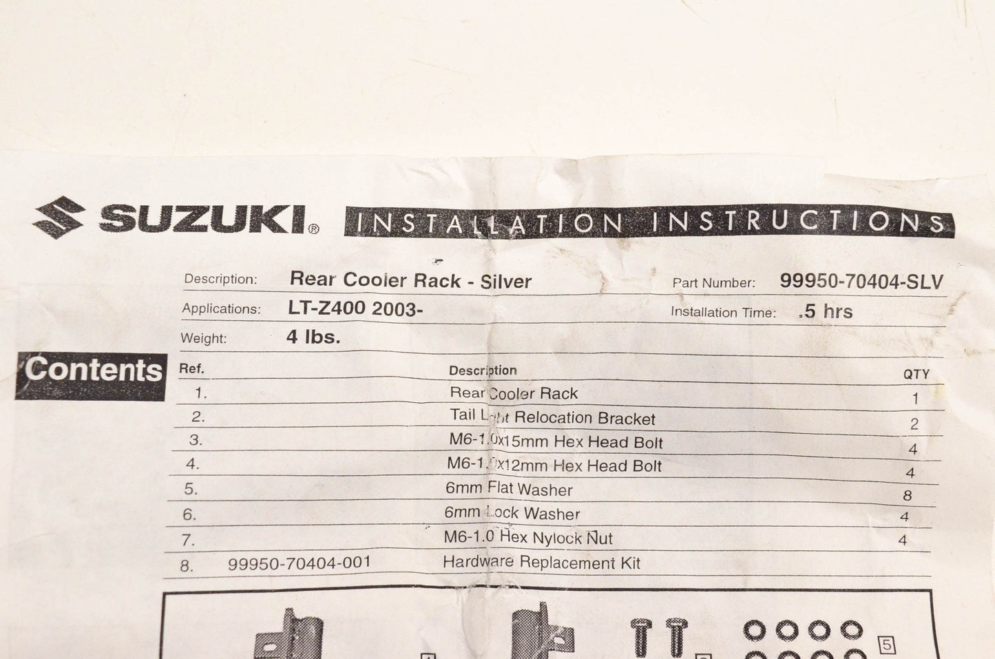 New OEM Suzuki 99950-70404-SLV Rear Cooler Rack Kit NOS