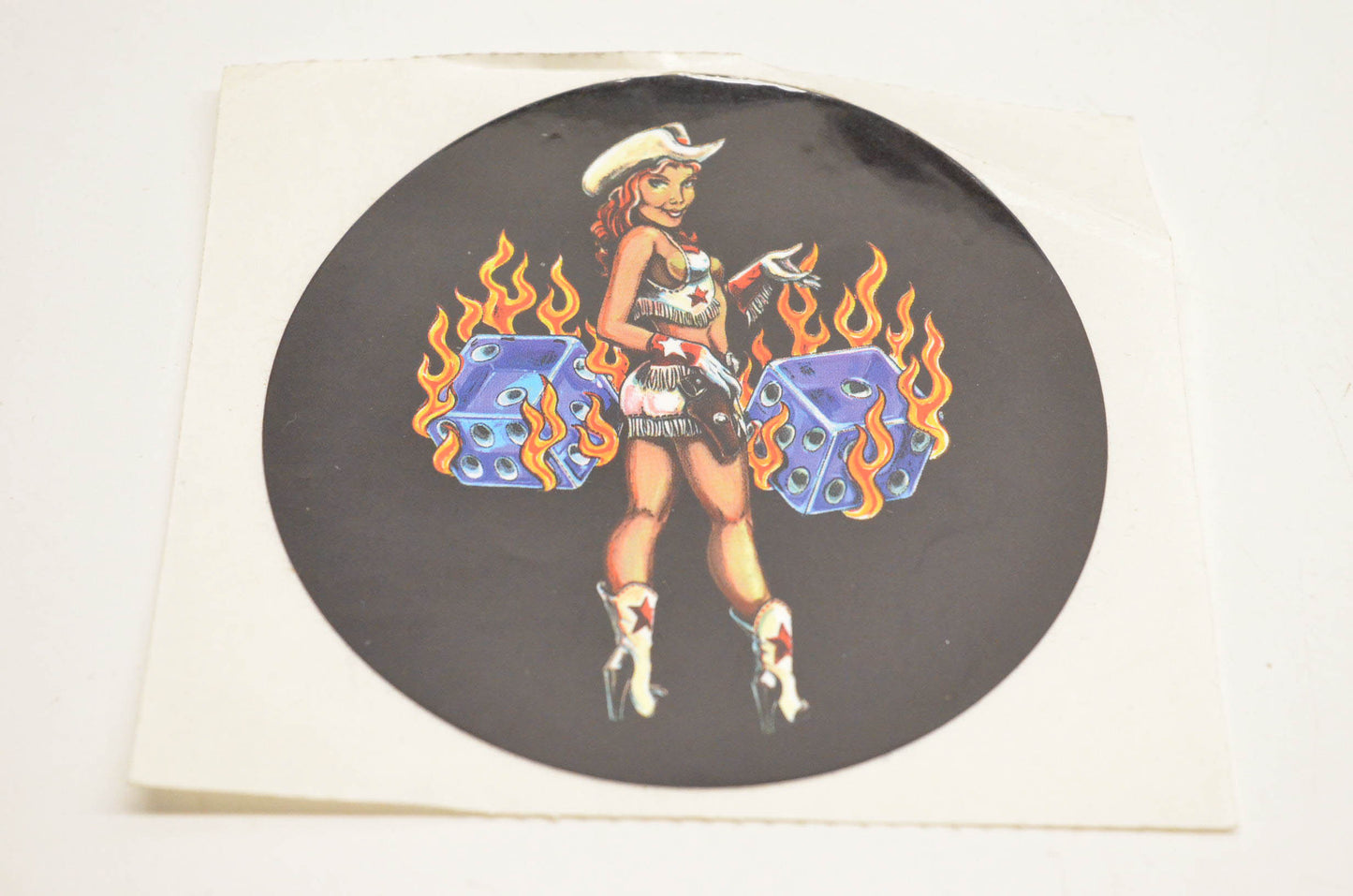 Aftermarket Cowgirl Dice Circle Decal 4". NOS